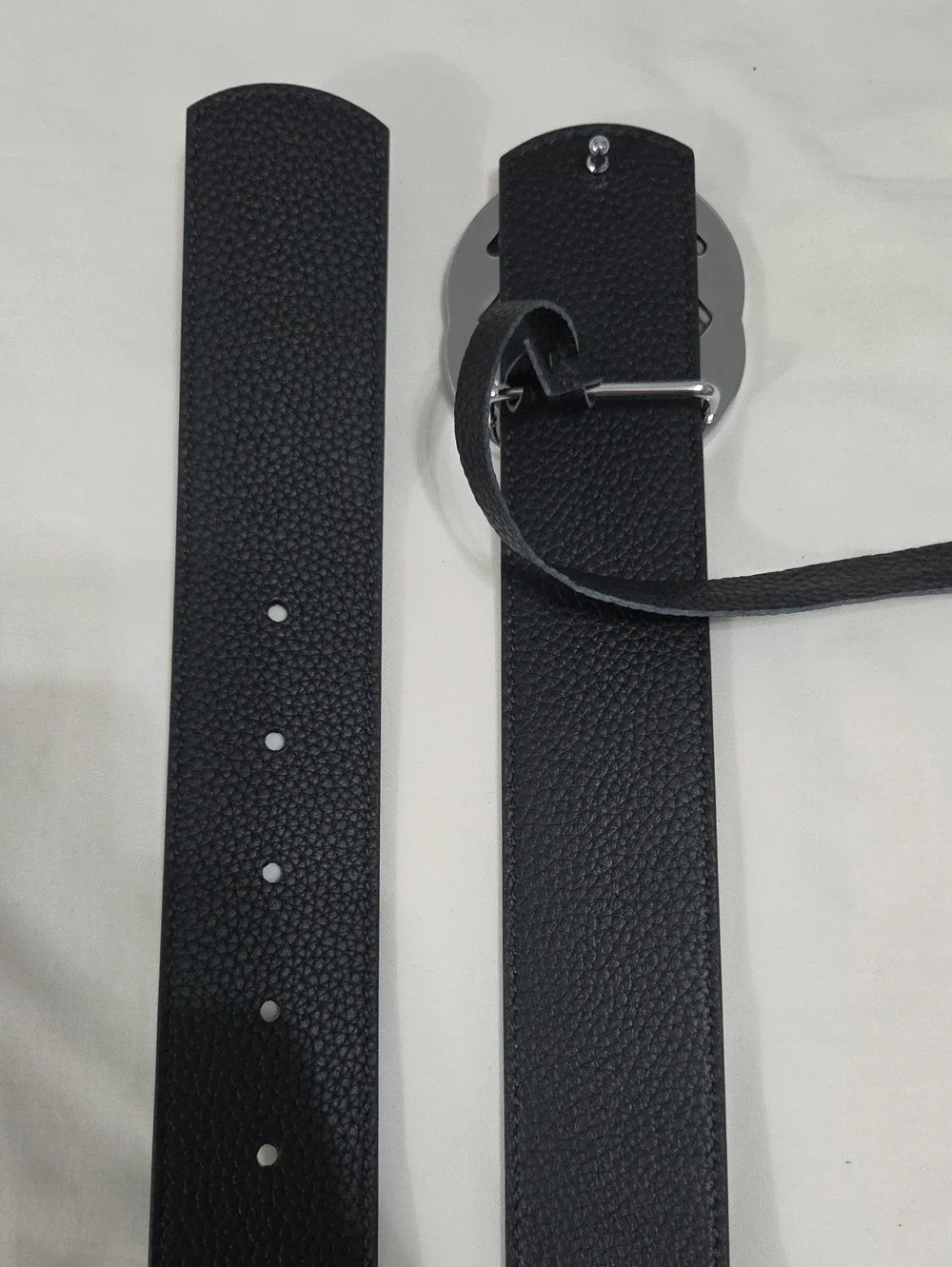 Gucci Black Leather Monogram Belt Silver Double GG Buckle